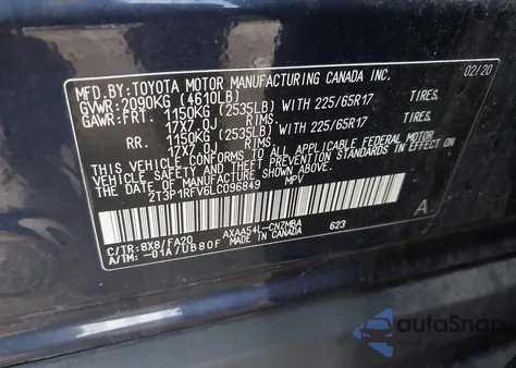 2020 Toyota Rav4 Xle z USA, uszkodzony, nr VIN 2T3P1RFV6LC096849